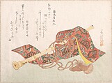Shakuhachi (A Kind of Bamboo Flute) and Its Cover, Sunayama Gosei  Japanese, Woodblock print (surimono); ink and color on paper, Japan