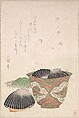 Bowl with Black Shells and Udo Plant, Unidentified artist, Woodblock print (surimono); ink and color on paper, Japan