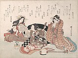 Women Playing Music, Yanagawa Shigenobu  Japanese, Woodblock print (surimono); ink and color on paper, Japan