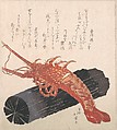 Lobster on a Piece of Charcoal, Totoya Hokkei (Japanese, 1780–1850), Woodblock print (surimono); ink and color on paper, Japan