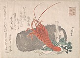 Lobster on a Piece of Charcoal with Other New Year Decorations, Ryūryūkyo Shinsai Japanese, Woodblock print (surimono); ink and color on paper, Japan
