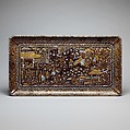 Tray with Scene from the Tale of Genji, Black lacquer with gold maki-e and mother-of-pearl inlay, Japan