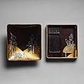 Writing Box (Suzuribako) with Woodcutter, In the style of Hon&#39;ami Kōetsu (Japanese, 1558–1637), Gold maki-e on black lacquer with mother-of-pearl inlay, Japan