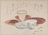 Six Sake Cups for a New Year’s Toast, Unidentified artist, Woodblock print (surimono); ink and color on paper, Japan