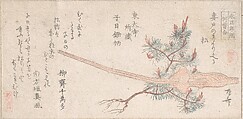Young Pine Tree and Handle of a Plow, Ryūryūkyo Shinsai Japanese, Part of an album of woodblock prints (surimono); ink and color on paper, Japan