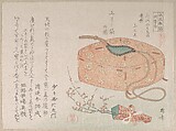Cloth Bag with Cords and Plum Blossoms, Ryūryūkyo Shinsai  Japanese, Part of an album of woodblock prints (surimono); ink and color on paper, Japan