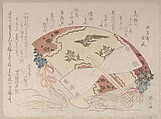 Decorated Fan for the New Year, Ryūryūkyo Shinsai  Japanese, Part of an album of woodblock prints (surimono); ink and color on paper, Japan