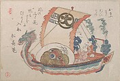 Treasure Boat (Takara-bune) with Three Rats, Kubo Shunman Japanese, Part of an album of woodblock prints (surimono); ink and color on paper, Japan