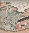 Crowd of People Looking at the Festival Dance at the Front of Futaara Shrine, Kubo Shunman Japanese, Part of an album of woodblock prints (surimono); ink and color on paper, Japan