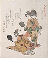 Two Women Looking in Mirrors, Kubo Shunman Japanese, Part of an album of woodblock prints (surimono); ink and color on paper, Japan