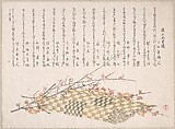 Plum Branches with Flowers and a Rolled Mat, Kubo Shunman Japanese, Part of an album of woodblock prints (surimono); ink and color on paper, Japan