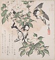 Spring Rain Collection (Harusame shū), vol. 3: Marsh-tits and Crab Apple Flowers, Teisai Hokuba  Japanese, Privately published woodblock prints (surimono) mounted in an album; ink and color on paper, Japan