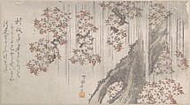 Cherry Blossoms in the Rain, Ryūryūkyo Shinsai  Japanese, Part of an album of woodblock prints (surimono); ink and color on paper, Japan