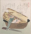 Cake Bowl with Yokan (Bean Jelly); Specialities of Yatsuhashiya in Sagacho, Fukagawa, Hokucho Joren  Japanese, Part of an album of woodblock prints (surimono); ink and color on paper, Japan