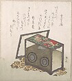 Clock, Ryūryūkyo Shinsai Japanese, Part of an album of woodblock prints (surimono); ink and color on paper, Japan
