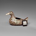 One of a Pair of Boxes in the Shape of Ducks, Wood with mother-of-pearl, ivory, and glass, China