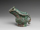 Wine pouring vessel (Gong), Bronze inlaid with turquoise, China
