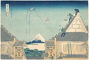 Mitsui Shop at Surugachō in Edo (Edo Surugachō Mitsui mise ryaku zu), from the series Thirty-six Views of Mount Fuji (Fugaku sanjūrokkei), Katsushika Hokusai  Japanese, Woodblock print; ink and color on paper, Japan