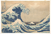 Under the Wave off Kanagawa (Kanagawa oki nami ura), also known as The Great Wave, from the series Thirty-six Views of Mount Fuji (Fugaku sanjūrokkei), Katsushika Hokusai Japanese, Woodblock print, Japan