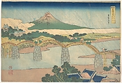 Kintai Bridge in Suō Province (Suō no kuni Kintaibashi), from the series Remarkable Views of Bridges in Various Provinces (Shokoku meikyō kiran), Katsushika Hokusai  Japanese, Woodblock print; ink and color on paper, Japan