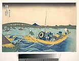 Viewing the Sunset over Ryōgoku Bridge from the Onmaya Embankment (Onmayagashi yori Ryōgokubashi sekiyō o miru), from the series Thirty-six Views of Mount Fuji (Fugaku sanjūrokkei), Katsushika Hokusai Japanese, Woodblock print; ink and color on paper, Japan