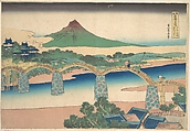 Kintai Bridge in Suō Province (Suō no kuni Kintaibashi), from the series Remarkable Views of Bridges in Various Provinces (Shokoku meikyō kiran), Katsushika Hokusai Japanese, Woodblock print; ink and color on paper, Japan