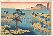 Ancient View of Yatsuhashi in Mikawa Province (Mikawa no Yatsuhashi no kozu), from the series Remarkable Views of Bridges in Various Provinces (Shokoku meikyō kiran), Katsushika Hokusai Japanese, Woodblock print; ink and color on paper, Japan