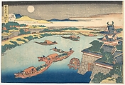 Moonlight on the Yodo River (Yodogawa), from the series Snow, Moon, and Flowers (Setsugekka), Katsushika Hokusai  Japanese, Woodblock print; ink and color on paper, Japan