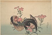 Cock, Hen, and Nadeshiko (Dianthus Superbus), Katsushika Hokusai  Japanese, Woodblock print; ink and color on paper, Japan