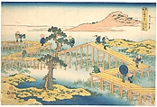 Ancient View of Yatsuhashi in Mikawa Province (Mikawa no Yatsuhashi no kozu), from the series Remarkable Views of Bridges in Various Provinces (Shokoku meikyō kiran), Katsushika Hokusai  Japanese, Woodblock print; ink and color on paper, Japan