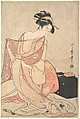 A Woman and a Cat, Kitagawa Utamaro  Japanese, One sheet of a triptych of woodblock prints; ink and color on paper, Japan