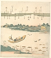 Ferry Boat Crossing the Sumida River, Keisai Eisen  Japanese, Woodblock print (surimono); ink and color on paper, Japan