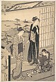 Genji in Exile at Suma, from the series Genji in Fashionable Modern Guise (Fūryū yatsushi Genji: Suma), Chōbunsai Eishi Japanese, Left sheet of a triptych of woodblocks; ink and color on paper, Japan
