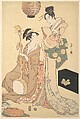 Two Geisha, Chōbunsai Eishi Japanese, One sheet of a triptych of woodblock prints; ink and color on paper, Japan