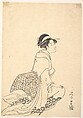 A Woman Kneeling, Chōkōsai Eishō  Japanese, Monochrome woodblock print; ink on paper, Japan