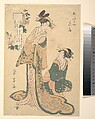 Courtesan and Her Maid, Chōkōsai Eishō  Japanese, Woodblock print; ink and color on paper, Japan