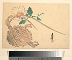 Straw Basket for Fish (?) and Mokuge Flower, Shibata Zeshin Japanese, Woodblock print; ink and color on paper, Japan