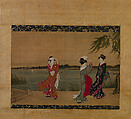 Three Women on a Riverbank, Torii Kiyonaga  Japanese, Hanging scroll; ink and color on silk, Japan
