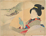 Beauty Looking at Shinobazu Pond, illustration from Bugei Kurabu (Literary Club), Watanabe Seitei  Japanese, Frontispiece; woodblock print; ink and color on paper, Japan