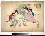 Young Girls Making Paper Cranes, Terazaki Japanese, Woodblock print; ink and color on paper, Japan