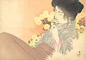 White Chrysanthemums (kiku no kaori, Kajita Hanko  Japanese, Frontispiece; woodblock print; ink and color on paper, Japan