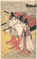 Prince Genji Returning to His Palace where His Wife Awaits Him, Rekisentei Eiri (Japanese, active ca. 1789–1801), Pentaptych of woodblock prints; ink and color on paper, Japan
