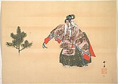 Illustration of Noh Dance Scene, Tsukioka Kōgyo Japanese, Woodblock print; ink and color on paper, Japan