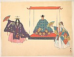 Illustration of Noh Dance Scene, Tsukioka Kōgyo Japanese, Woodblock print; ink and color on paper, Japan