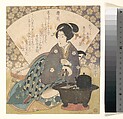Courtesan Drinking Tea, Yashima Gakutei  Japanese, Woodblock print (surimono); ink and color on paper, Japan