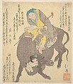 Chinese Sage Reading While Riding on a Buffalo, Totoya Hokkei  Japanese, Woodblock print (surimono); ink and color on paper, Japan