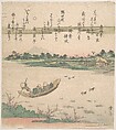 Boat Ferrying Across River, Keisai Eisen  Japanese, Woodblock print (surimono); ink and color on paper, Japan