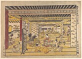 A Game of Hand Sumo in the New Yoshiwara, Furuyama Moromasa  Japanese, Woodblock print; ink and color on paper, Japan