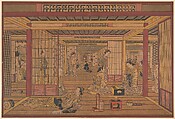 An Interior View in the Yoshiwara, Torii Kiyotada  Japanese, Woodblock print; ink and color on paper, Japan
