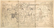 Scene from the Chushihgura (Vendetta of the 47 Loyal Retailers), Torii Kiyomine Japanese, Triptych of monochrome woodblock prints; ink on paper, Japan
